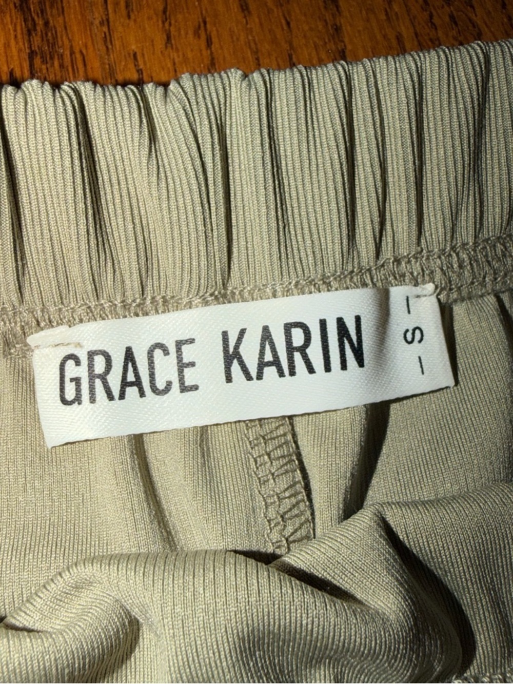 Grace Karin Light Army Green Ribbed Midi Skirt with Elastic Waist Slit Back - Picture 3 of 6